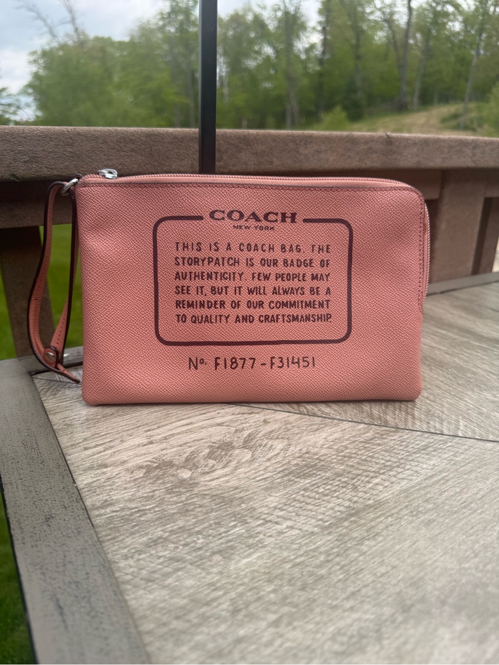 Coach Storypatch Large Pink Leather Wristlet Pouch EUC